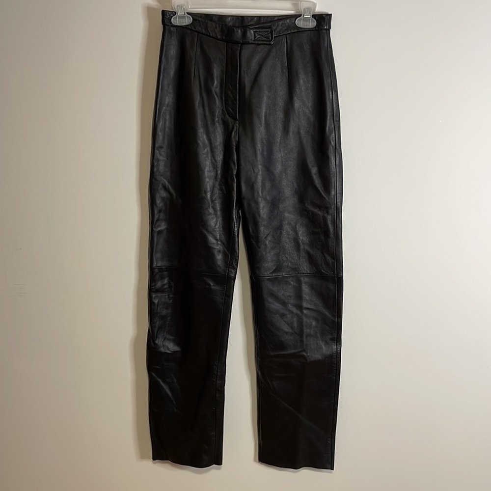 Siena Studio Leather Pants 8P Black Soft Vintage Edgy 80s Moto Tech Contemporary